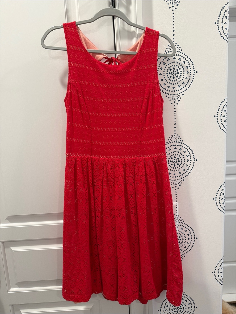 Anthropologie Red Lace Fit-and-Flare Dress